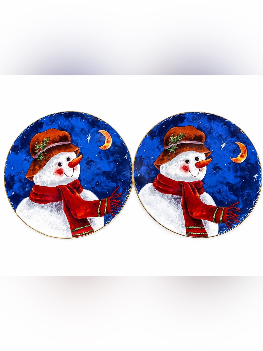 Winter Dreams Elaine Thompson Snowman Christmas Salad Plates 10.125” Lot 2 Plate